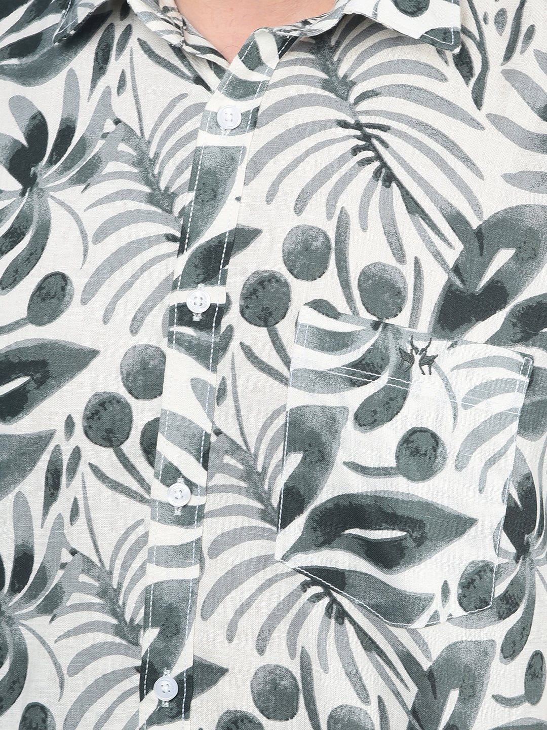 Green Floral Print Linen Shirt-Men Shirts-Crimsoune Club