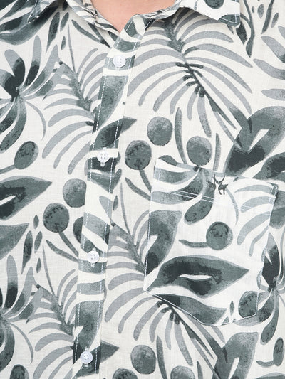 Green Floral Print Linen Shirt-Men Shirts-Crimsoune Club