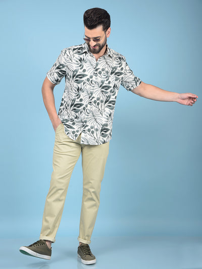 Green Floral Print Linen Shirt-Men Shirts-Crimsoune Club