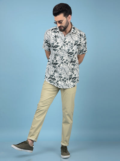Green Floral Print Linen Shirt-Men Shirts-Crimsoune Club