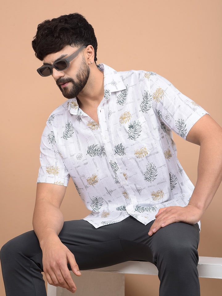 White Floral Print Shirt-Men Shirts-Crimsoune Club