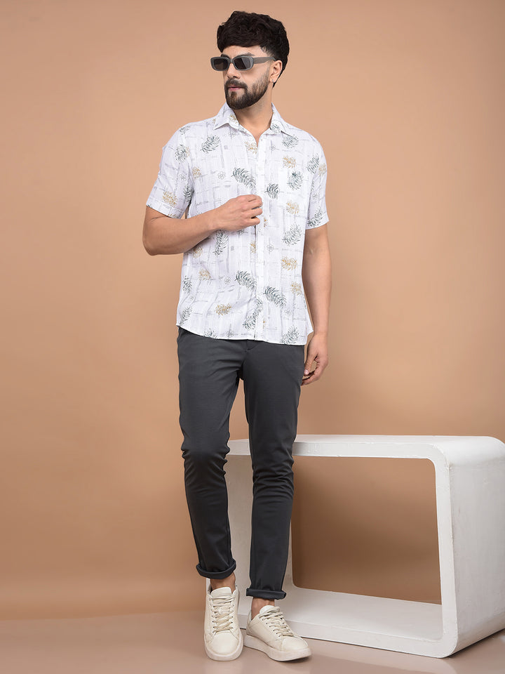 White Floral Print Shirt-Men Shirts-Crimsoune Club