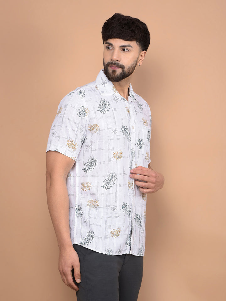 White Floral Print Shirt-Men Shirts-Crimsoune Club