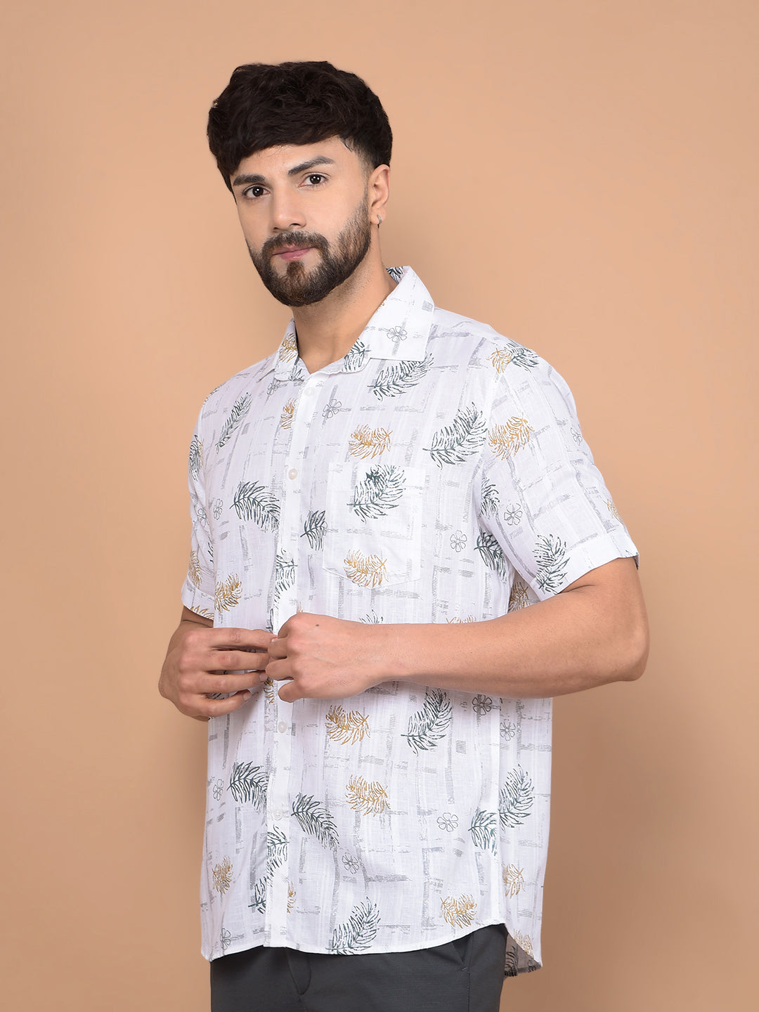 White Floral Print Shirt-Men Shirts-Crimsoune Club
