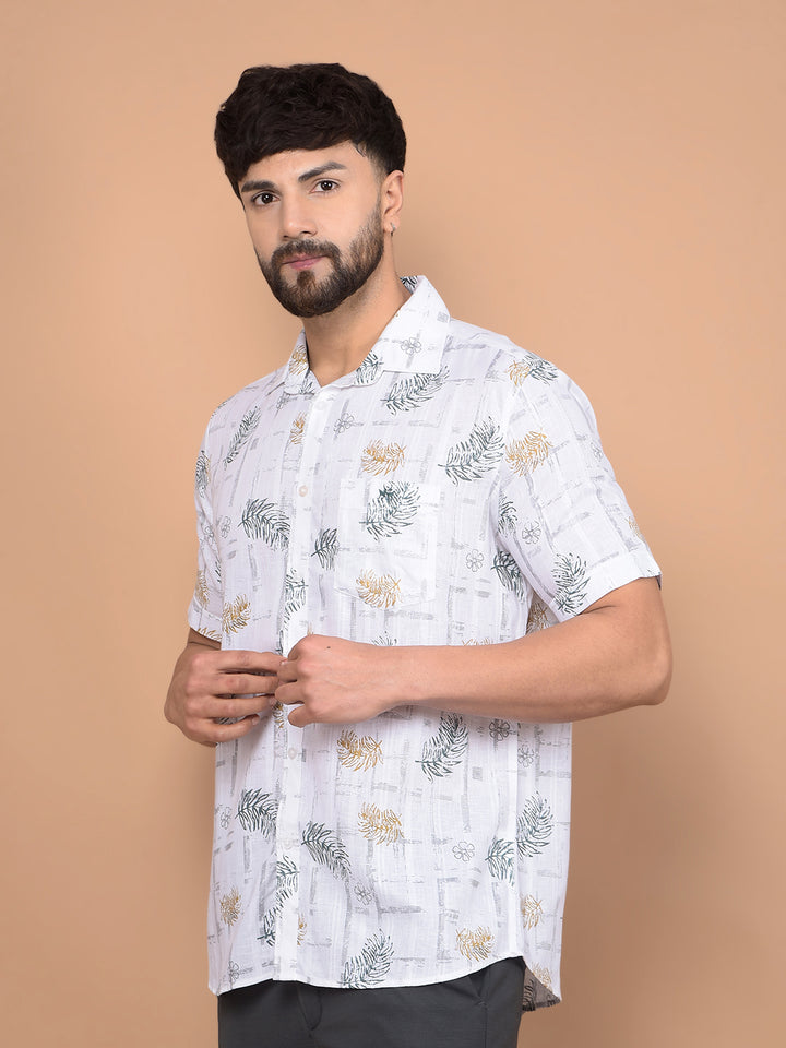 White Floral Print Shirt-Men Shirts-Crimsoune Club