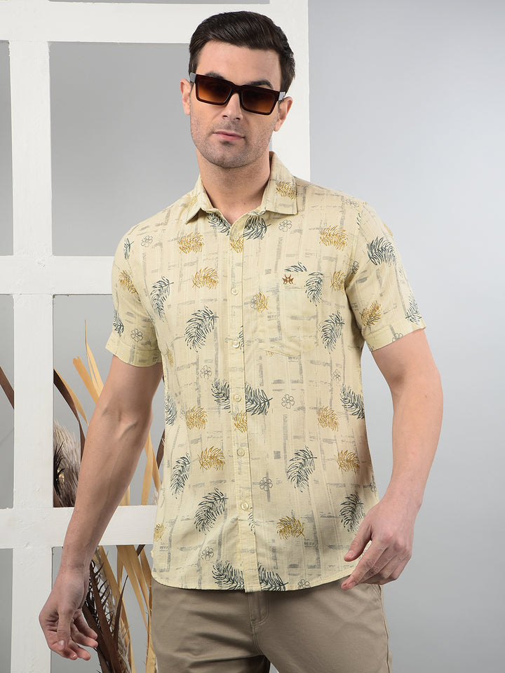 Beige Floral Print Shirt-Men Shirts-Crimsoune Club