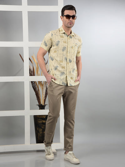 Beige Floral Print Shirt-Men Shirts-Crimsoune Club
