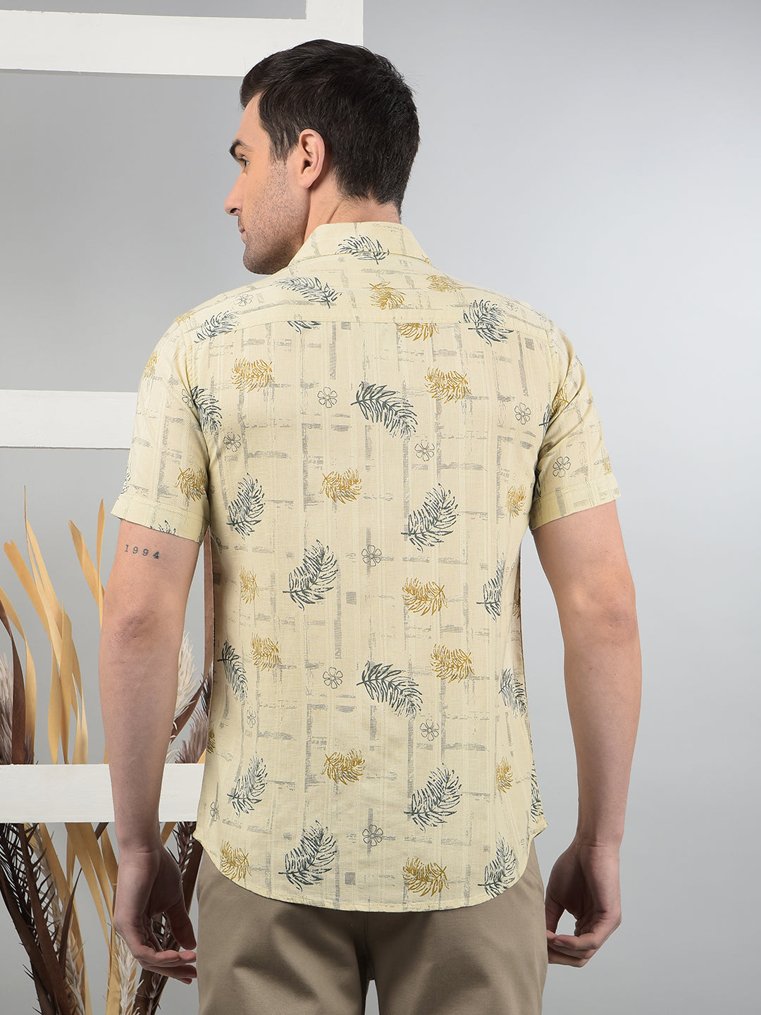 Beige Floral Print Shirt-Men Shirts-Crimsoune Club