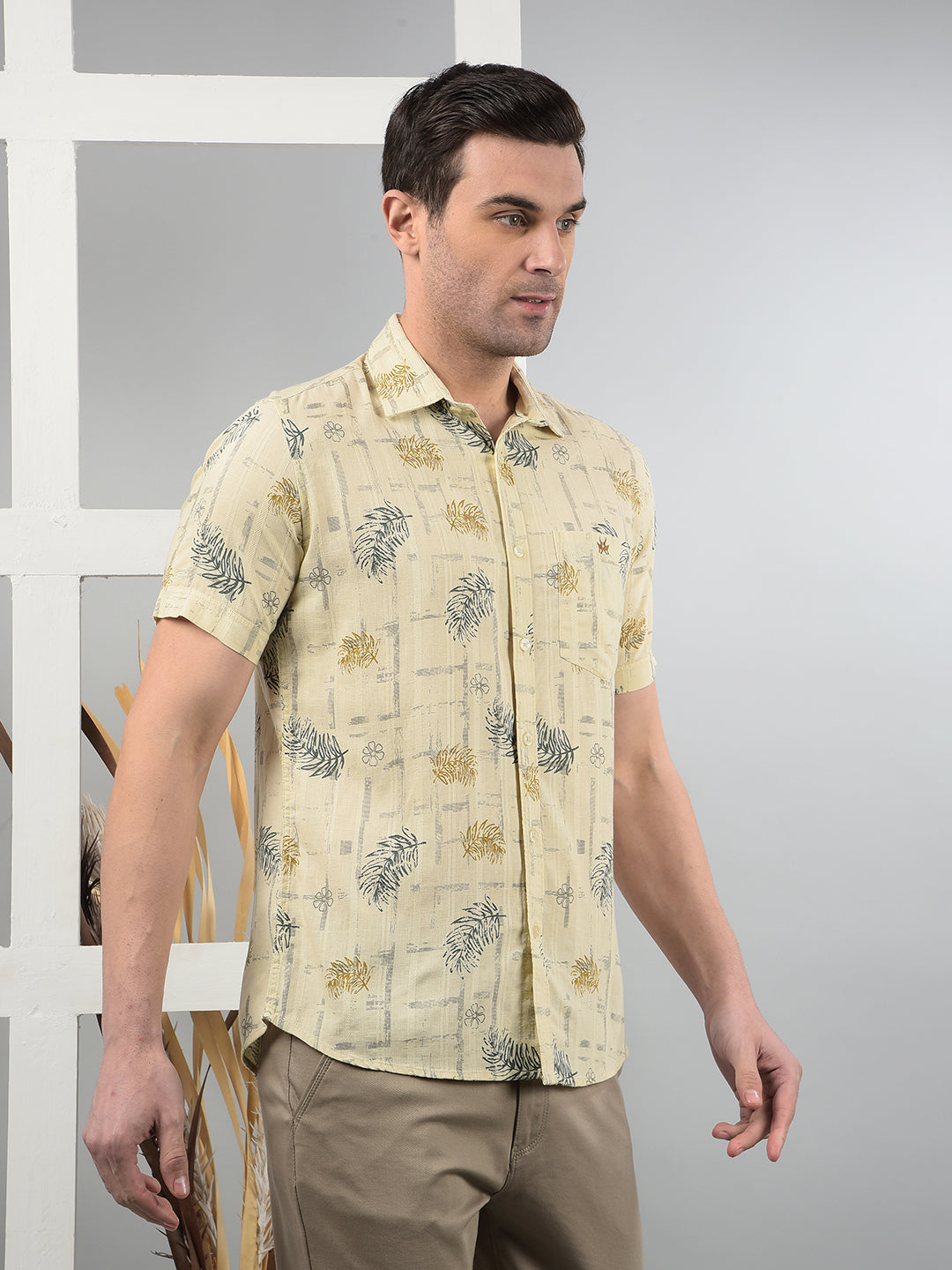 Beige Floral Print Shirt-Men Shirts-Crimsoune Club