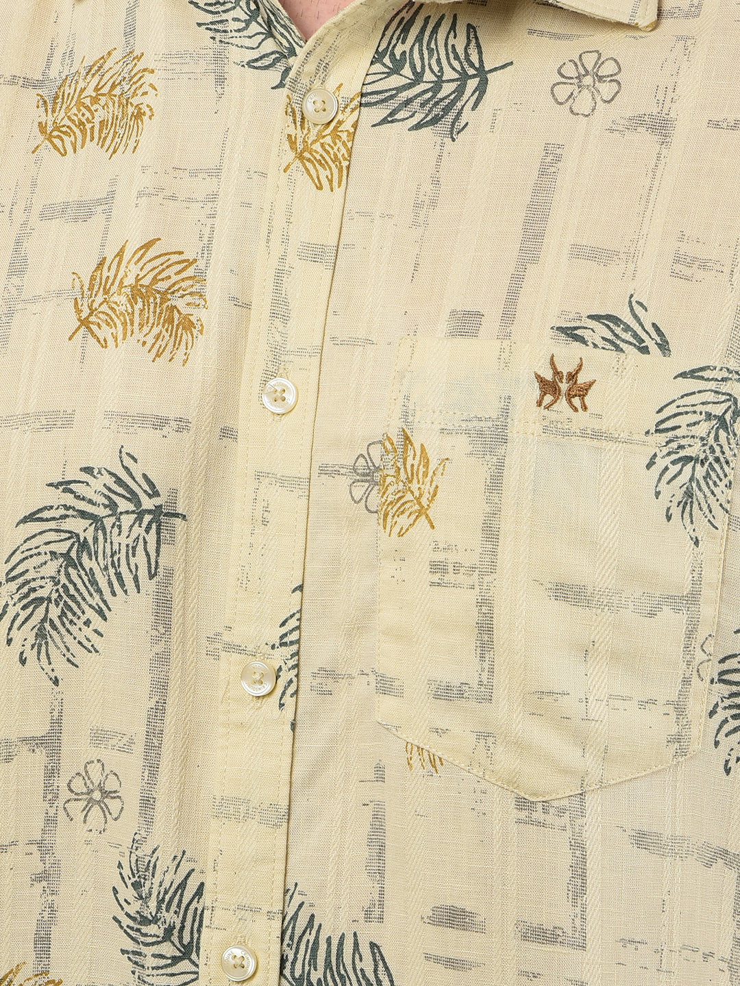 Beige Floral Print Shirt-Men Shirts-Crimsoune Club