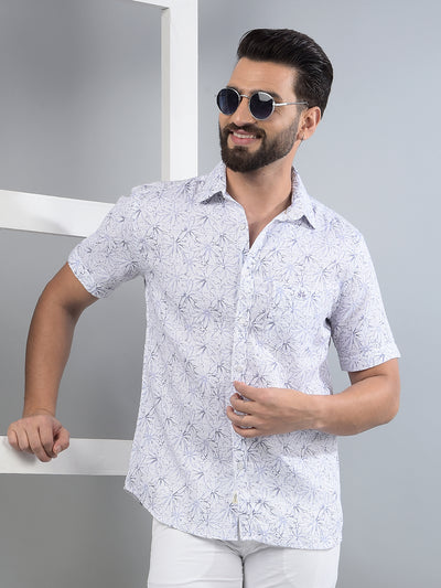 Purple Floral Print 100% Cotton Knitted Shirt-Men Shirts-Crimsoune Club