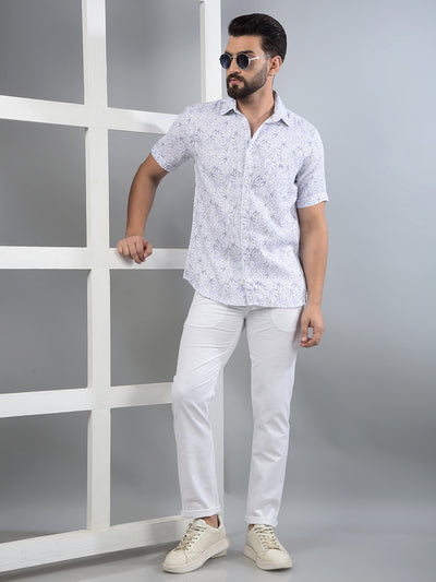 Purple Floral Print 100% Cotton Knitted Shirt-Men Shirts-Crimsoune Club