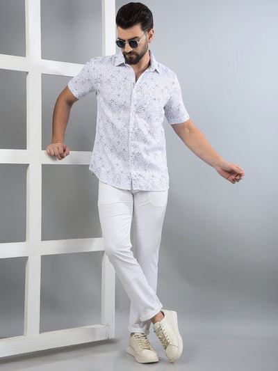 Purple Floral Print 100% Cotton Knitted Shirt-Men Shirts-Crimsoune Club