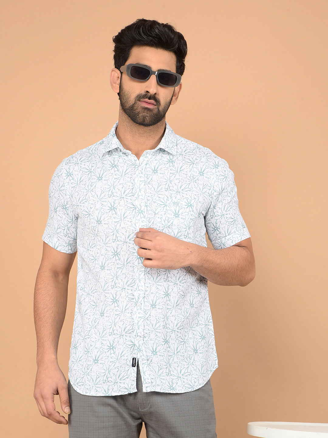 Green Floral Print 100% Cotton Shirt-Men Shirts-Crimsoune Club