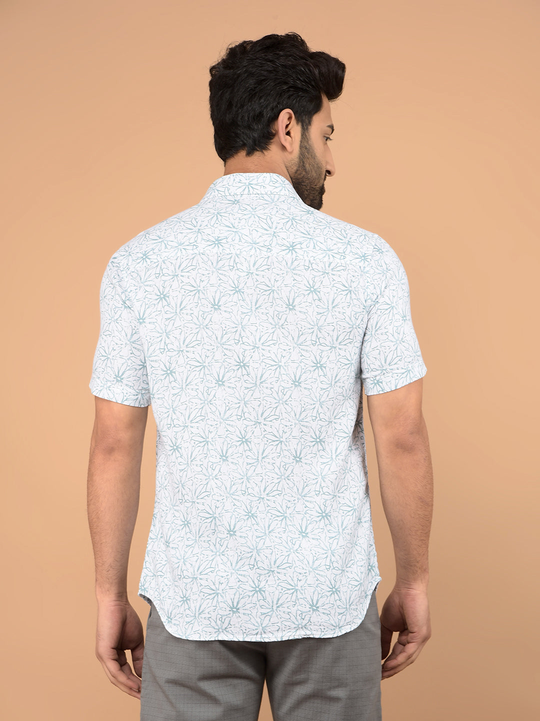 Green Floral Print 100% Cotton Shirt-Men Shirts-Crimsoune Club