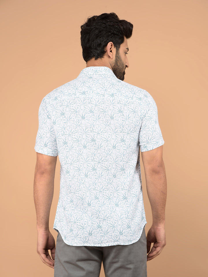 Green Floral Print 100% Cotton Shirt-Men Shirts-Crimsoune Club