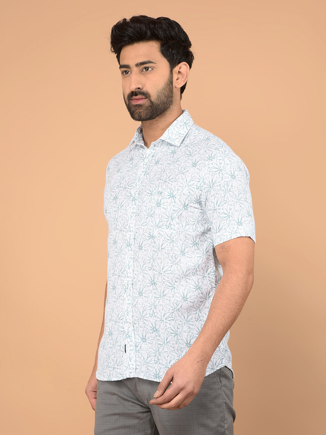 Green Floral Print 100% Cotton Shirt-Men Shirts-Crimsoune Club