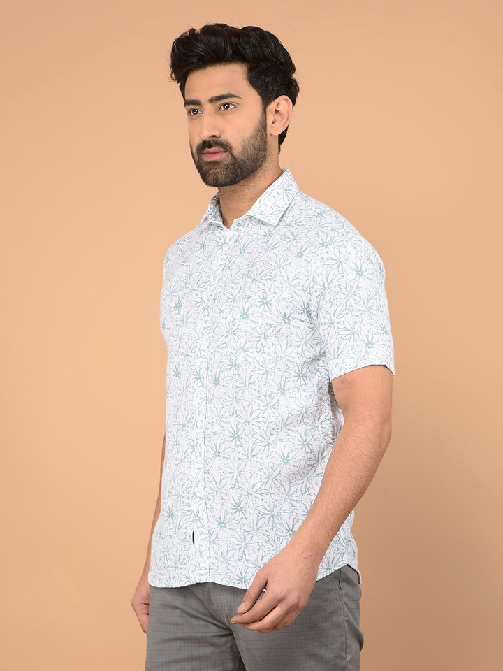 Green Floral Print 100% Cotton Shirt-Men Shirts-Crimsoune Club