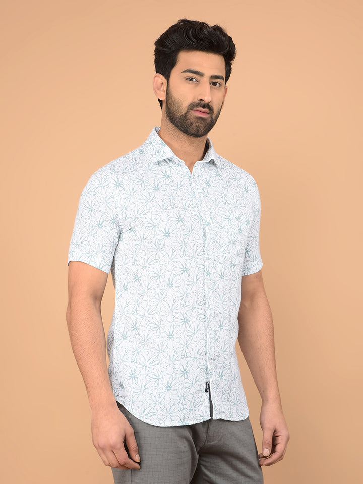 Green Floral Print 100% Cotton Shirt-Men Shirts-Crimsoune Club