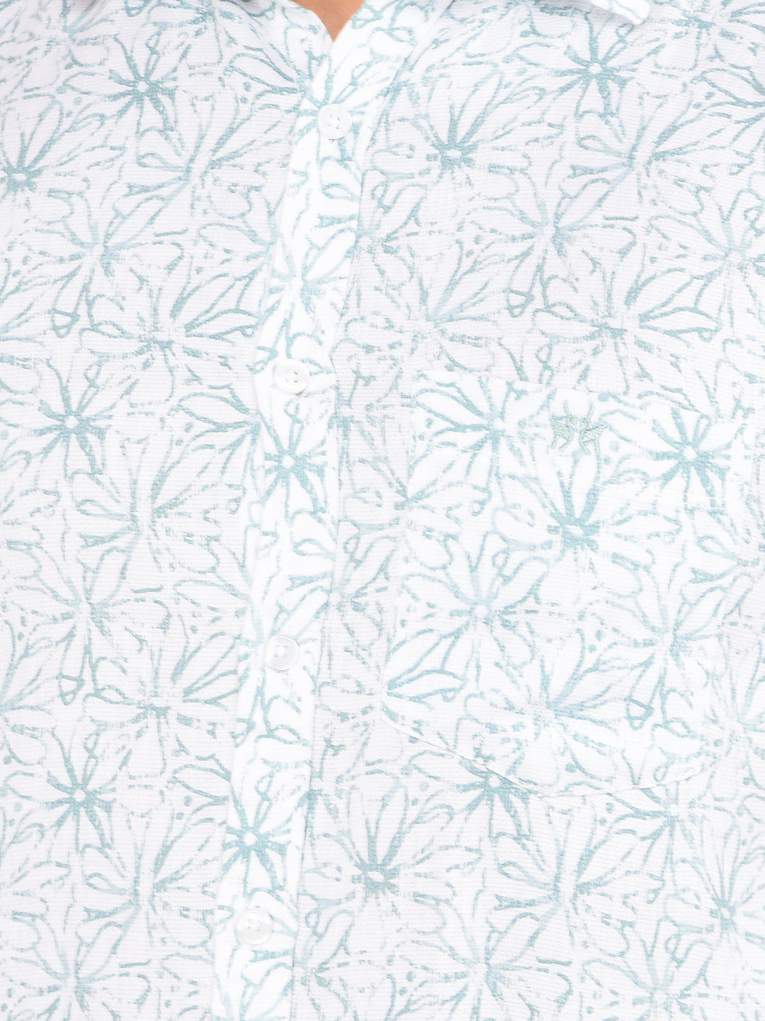 Green Floral Print 100% Cotton Shirt-Men Shirts-Crimsoune Club