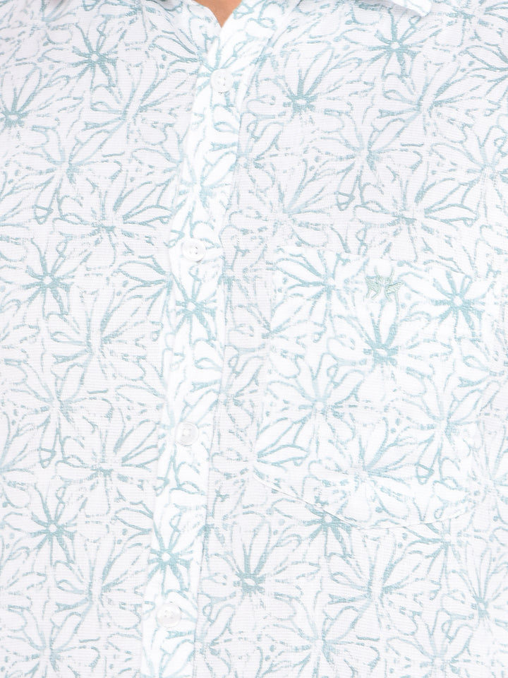 Green Floral Print 100% Cotton Shirt-Men Shirts-Crimsoune Club