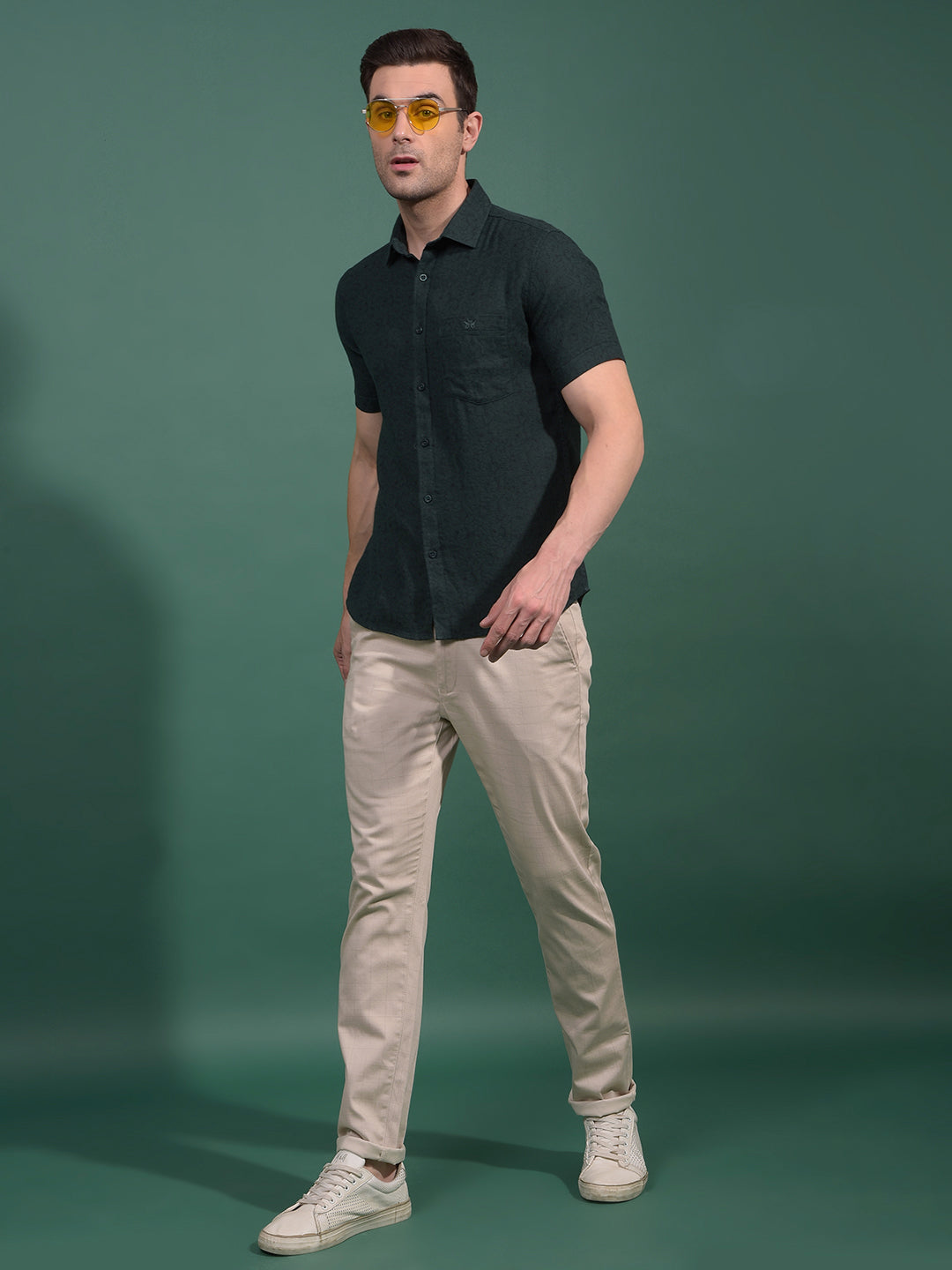 Green Floral Print 100% Cotton Shirt-Men Shirts-Crimsoune Club