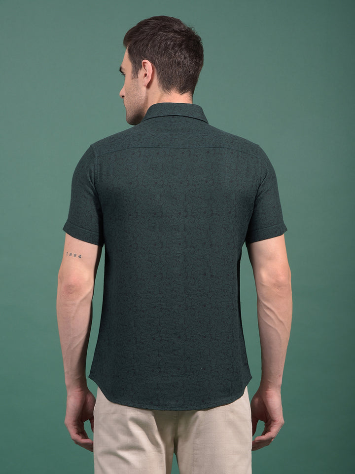 Green Floral Print 100% Cotton Shirt-Men Shirts-Crimsoune Club