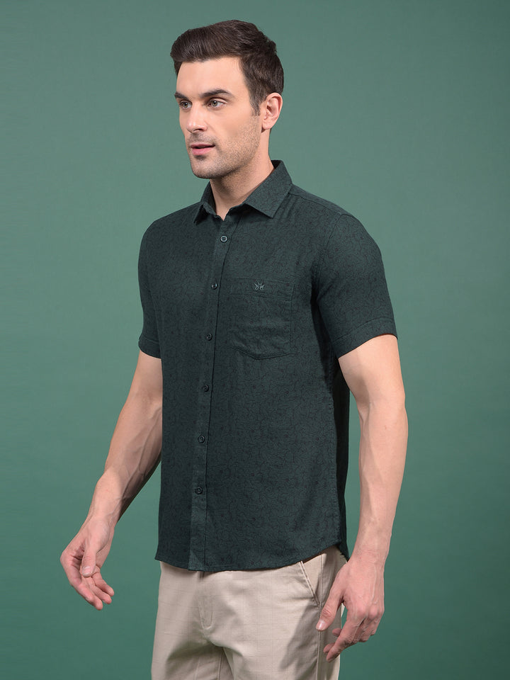 Green Floral Print 100% Cotton Shirt-Men Shirts-Crimsoune Club