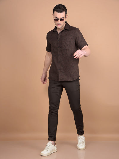Brown Floral Print 100% Cotton Shirt-Men Shirts-Crimsoune Club