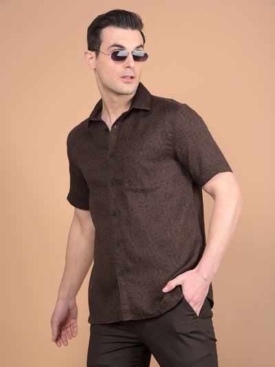 Brown Floral Print 100% Cotton Shirt-Men Shirts-Crimsoune Club