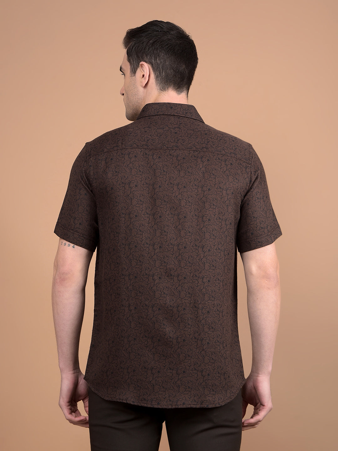 Brown Floral Print 100% Cotton Shirt-Men Shirts-Crimsoune Club