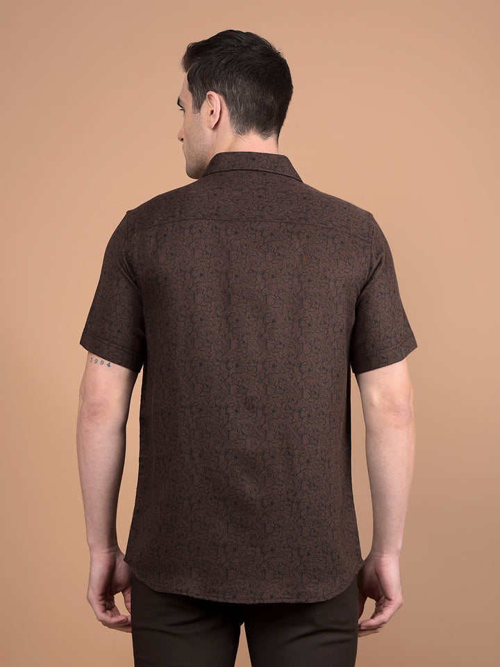 Brown Floral Print 100% Cotton Shirt-Men Shirts-Crimsoune Club