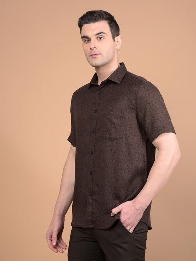 Brown Floral Print 100% Cotton Shirt-Men Shirts-Crimsoune Club