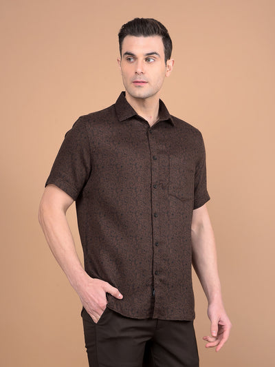 Brown Floral Print 100% Cotton Shirt-Men Shirts-Crimsoune Club