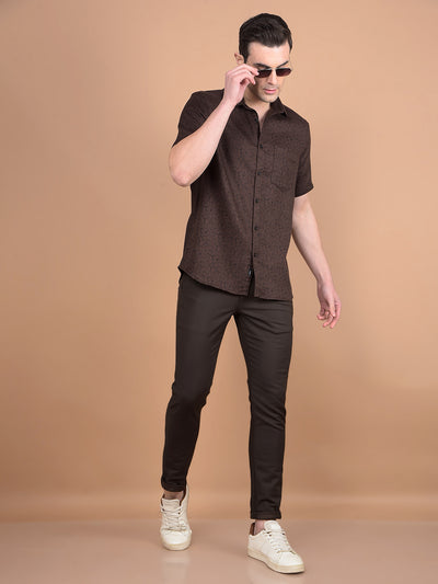Brown Floral Print 100% Cotton Shirt-Men Shirts-Crimsoune Club
