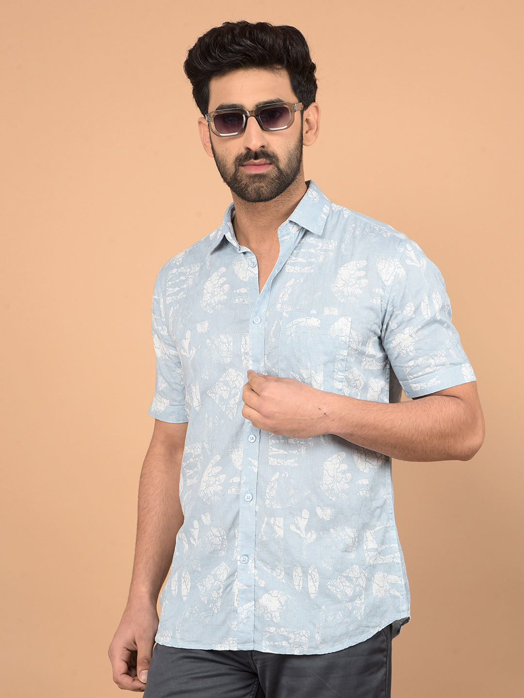 Blue Printed 100% Cotton Shirt-Men Shirts-Crimsoune Club