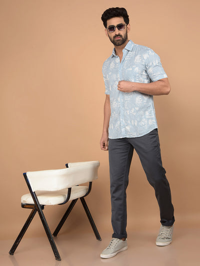 Blue Printed 100% Cotton Shirt-Men Shirts-Crimsoune Club