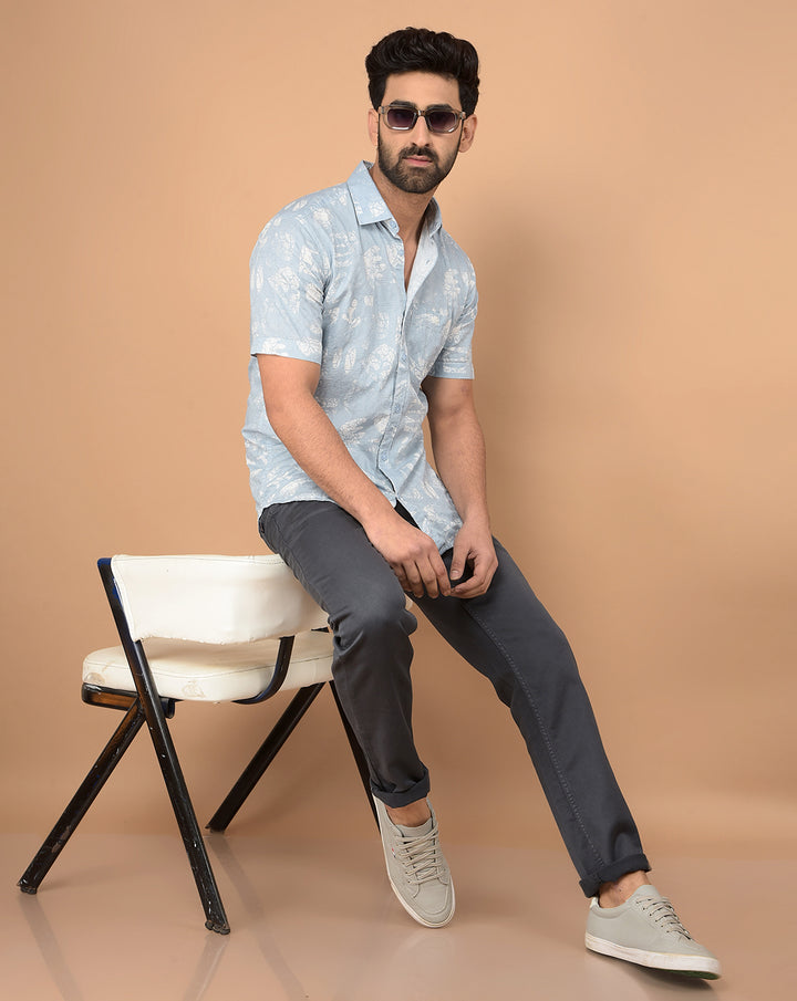 Blue Printed 100% Cotton Shirt-Men Shirts-Crimsoune Club