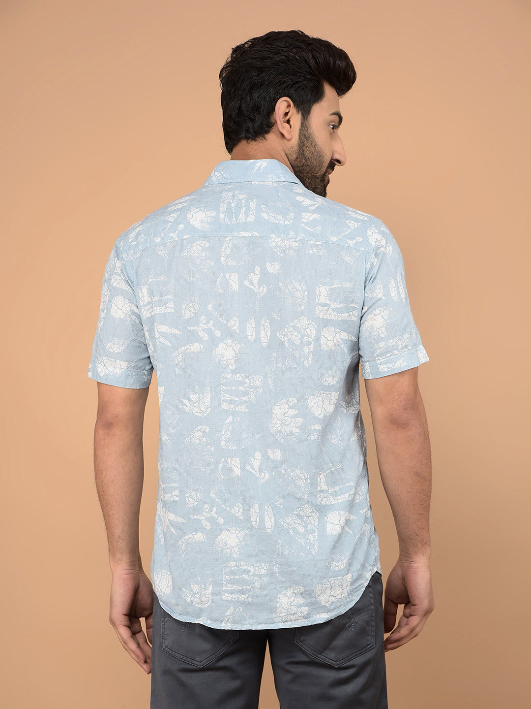 Blue Printed 100% Cotton Shirt-Men Shirts-Crimsoune Club