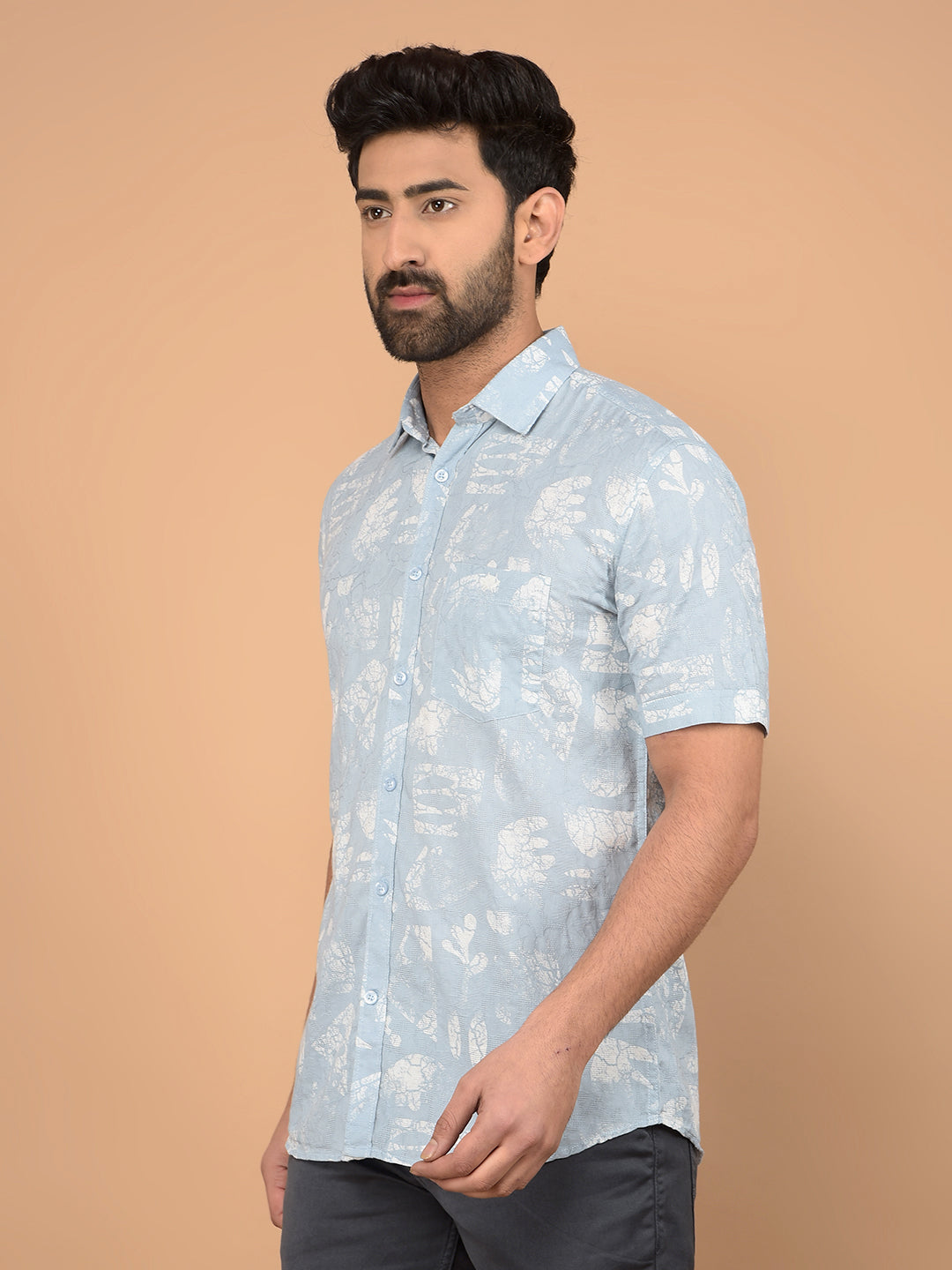 Blue Printed 100% Cotton Shirt-Men Shirts-Crimsoune Club