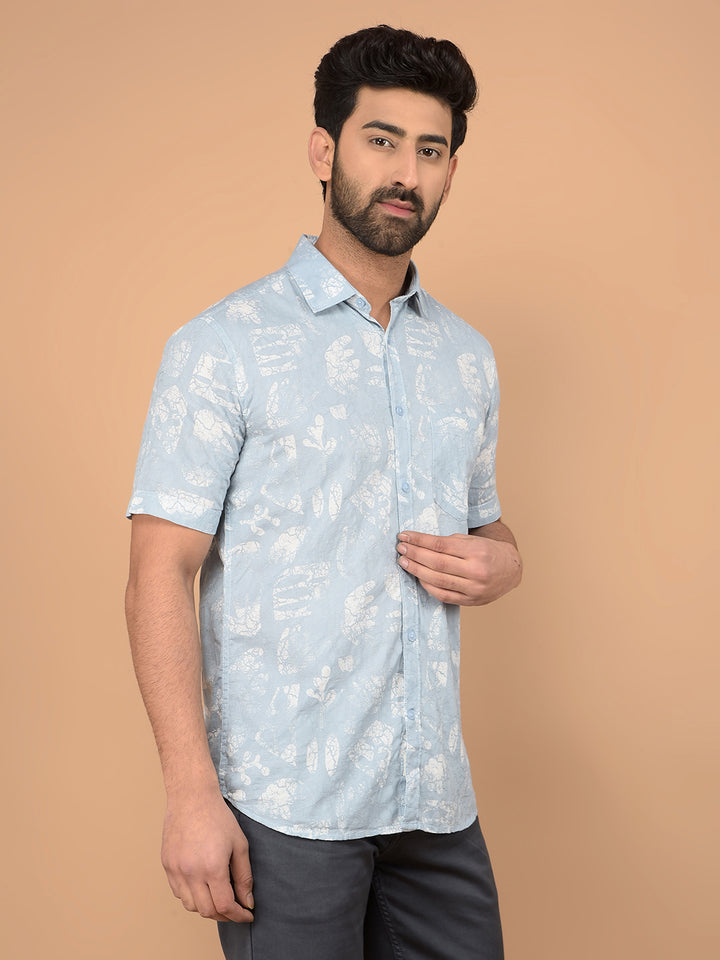 Blue Printed 100% Cotton Shirt-Men Shirts-Crimsoune Club