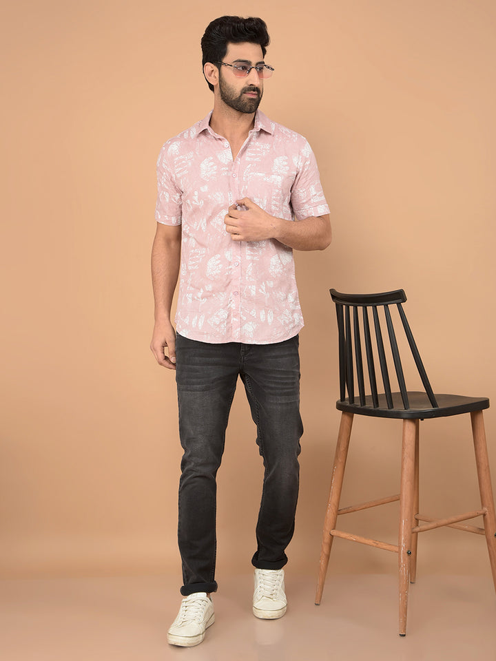 Pink Printed 100% Cotton Shirt-Men Shirts-Crimsoune Club