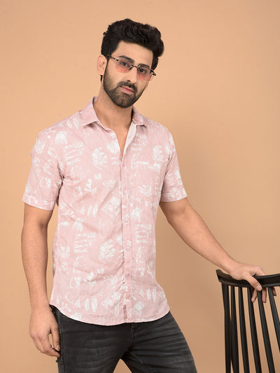 Pink Printed 100% Cotton Shirt-Men Shirts-Crimsoune Club