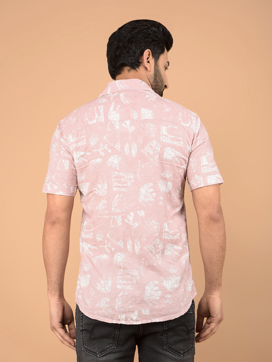 Pink Printed 100% Cotton Shirt-Men Shirts-Crimsoune Club