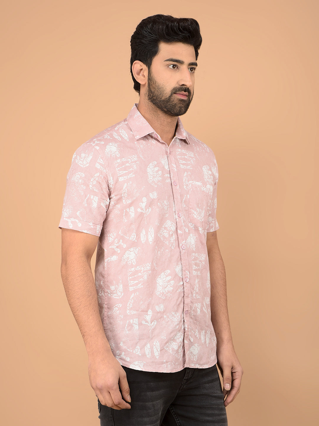 Pink Printed 100% Cotton Shirt-Men Shirts-Crimsoune Club