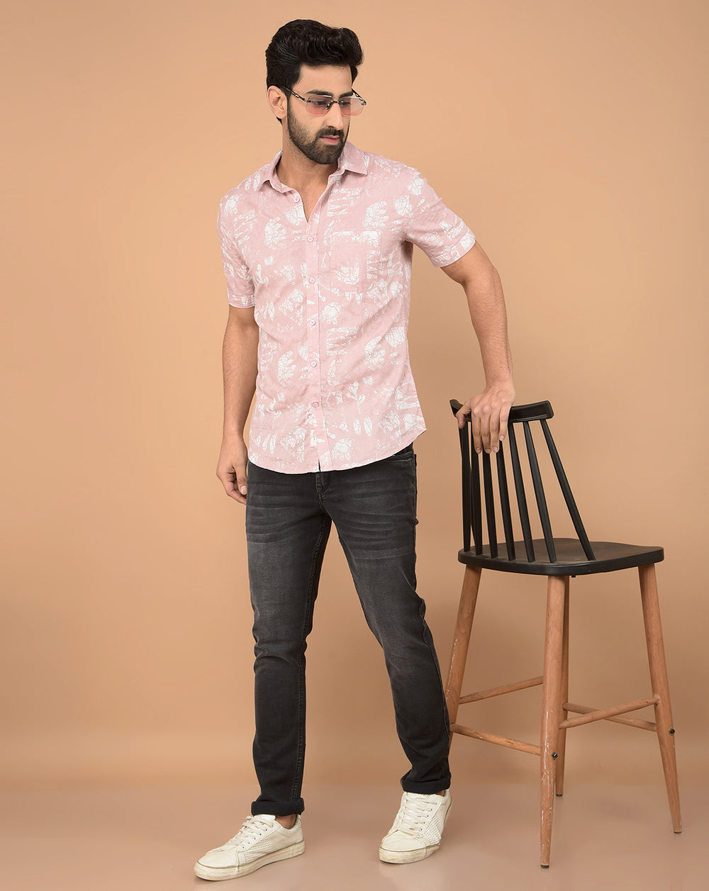 Pink Printed 100% Cotton Shirt-Men Shirts-Crimsoune Club