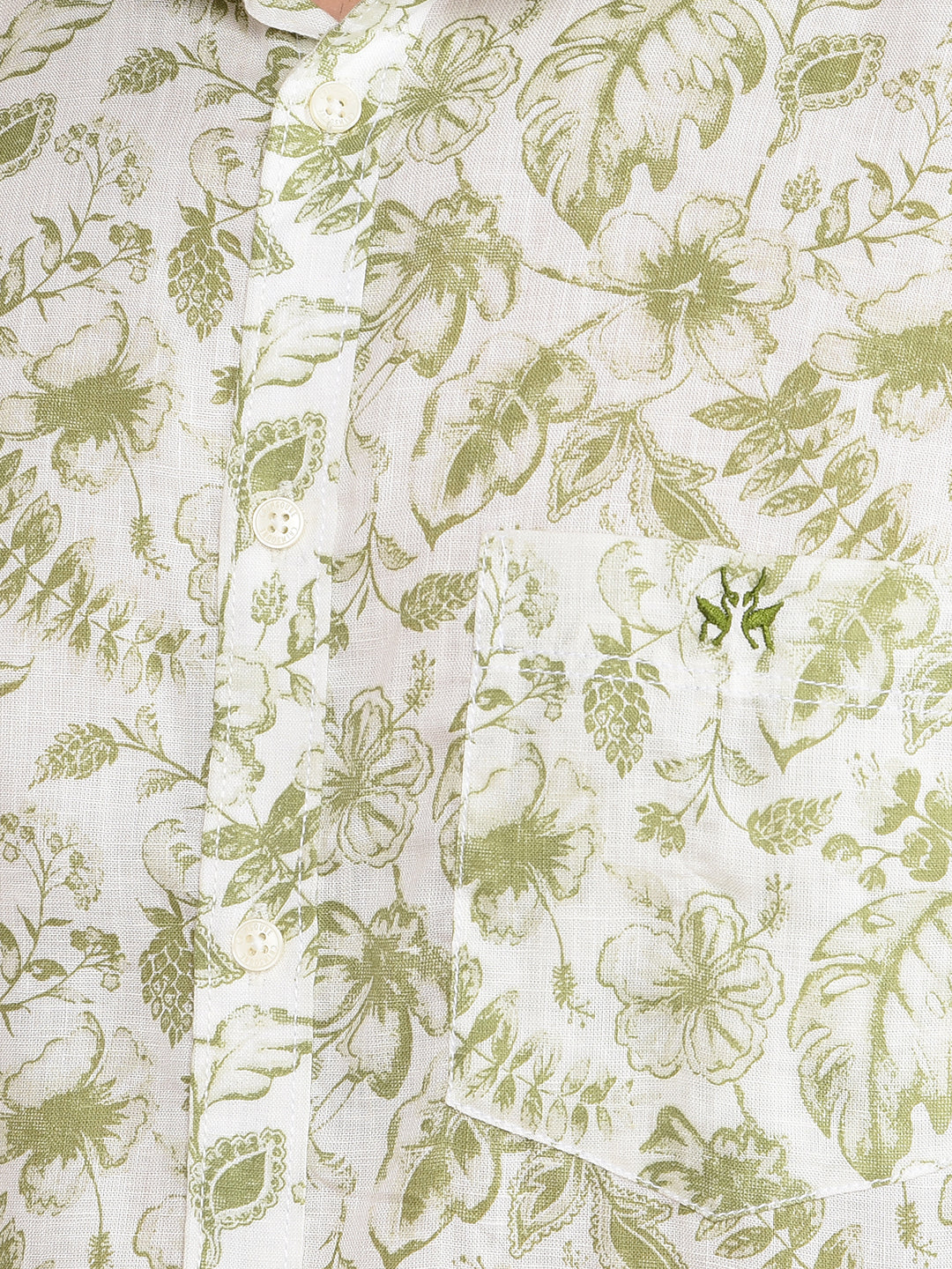 Green Floral Print Linen Shirt-Men Shirts-Crimsoune Club