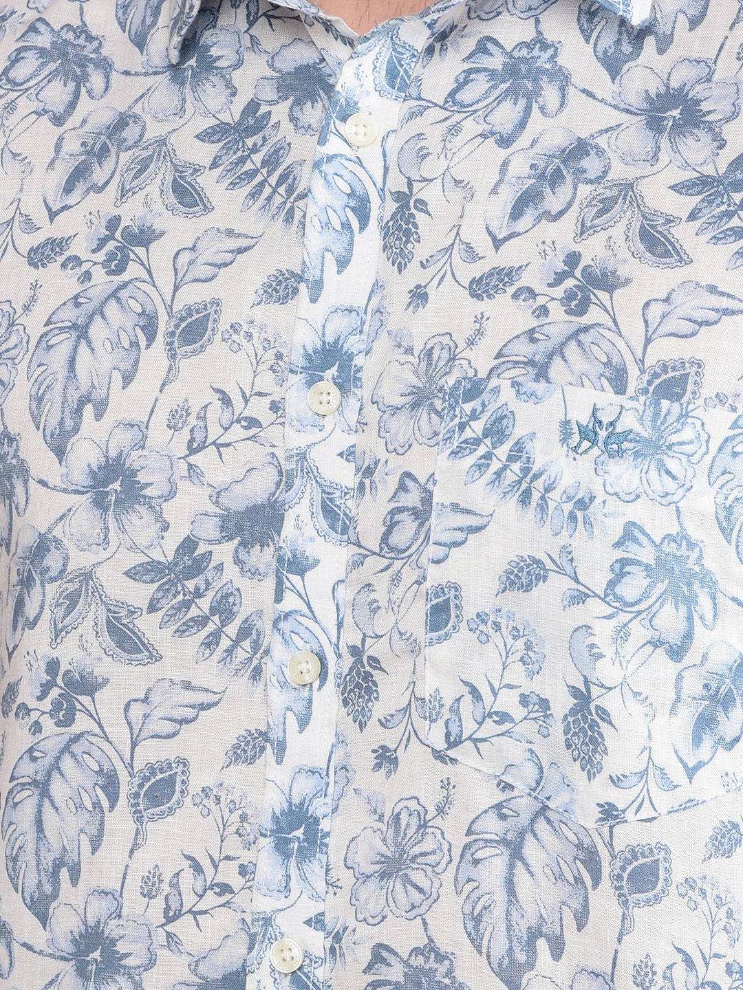 Blue Floral Print Linen Shirt-Men Shirts-Crimsoune Club