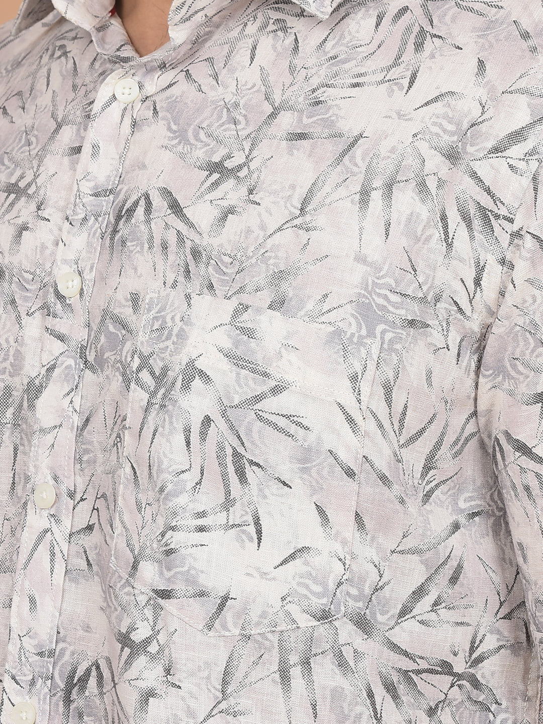 Off White Floral Print Linen Shirt-Men Shirts-Crimsoune Club