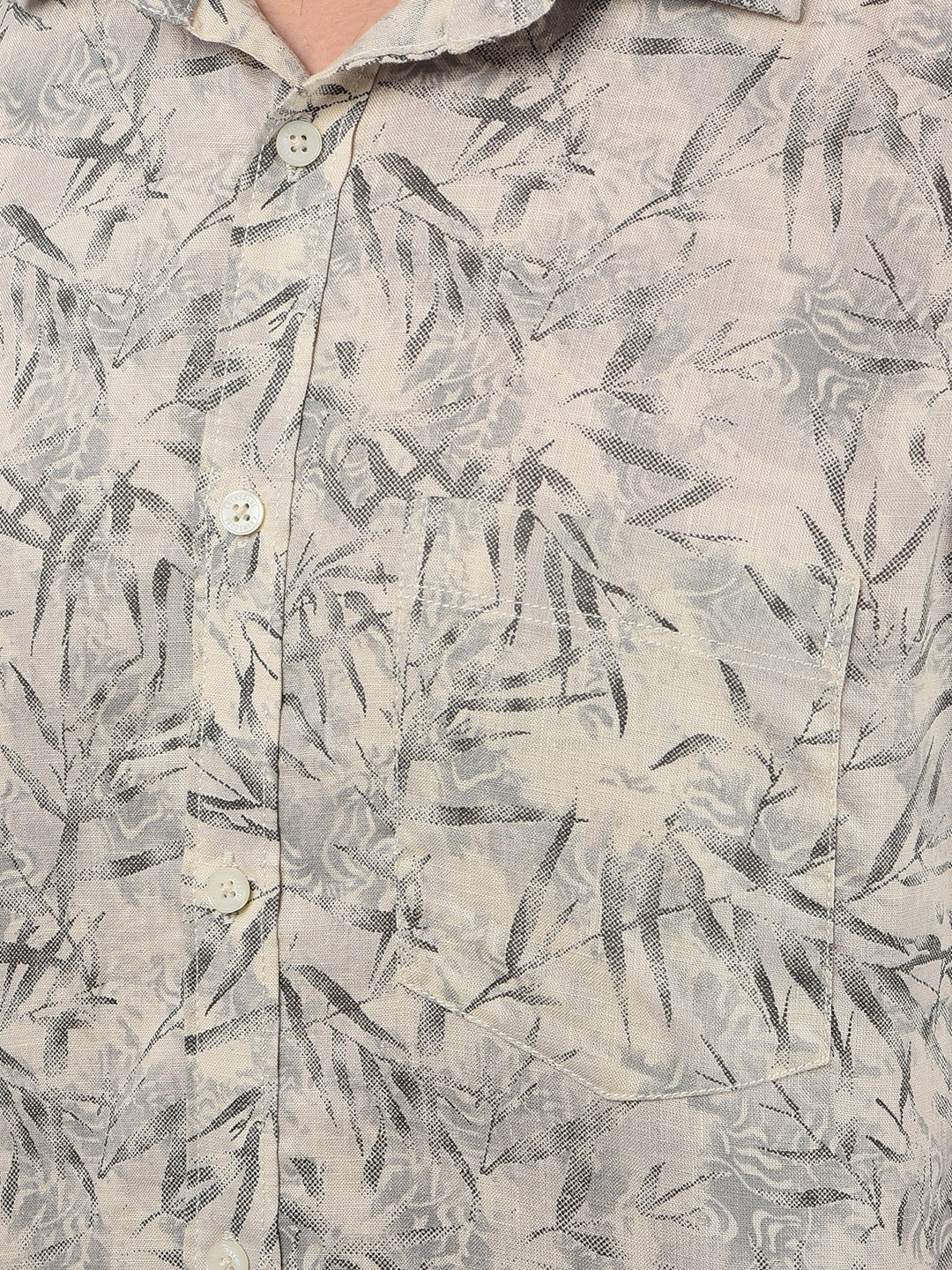 Beige Floral Print Linen Shirt-Men Shirts-Crimsoune Club